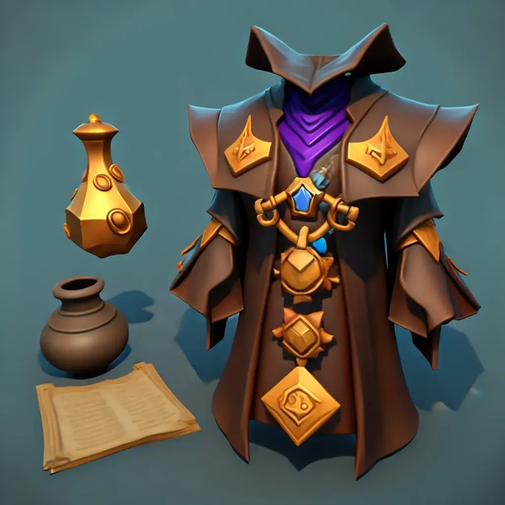 game sheet of wizard robes, light background, clay render, oily, shiny, bevel, blender, style of Hearthstone
